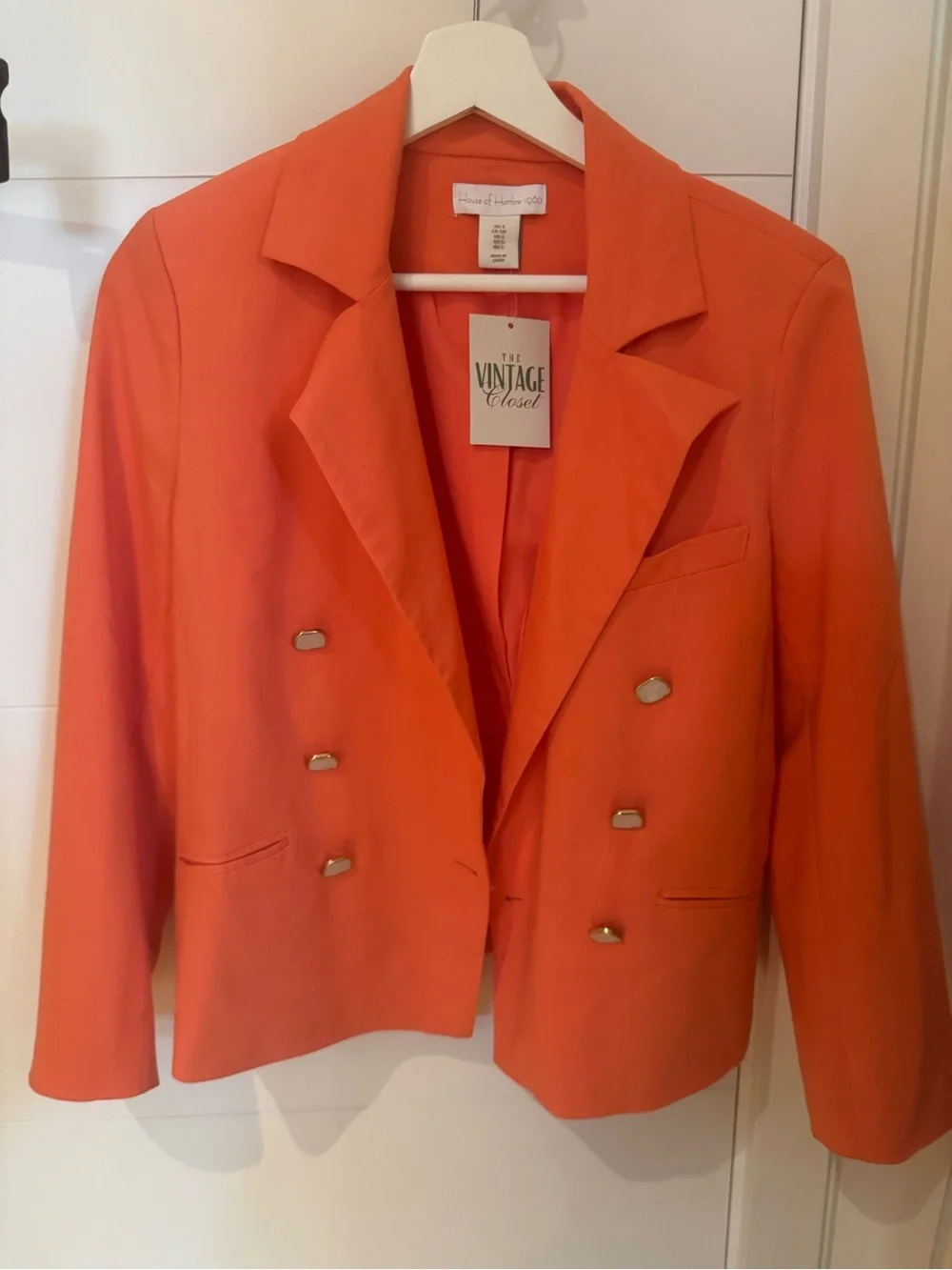 House of Harlow 1960 Orange Double-Breasted Blazer with Gold Buttons